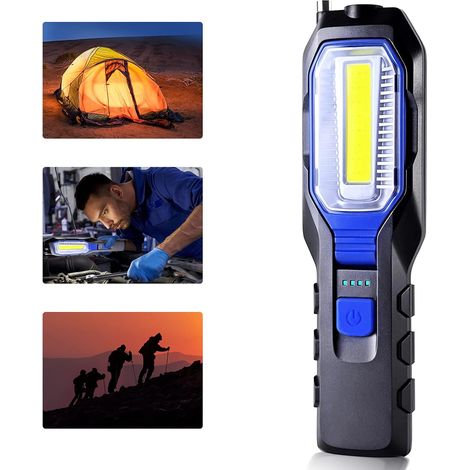 Lampe D'inspection, Lampe Baladeuse LED Rechargeable, Lampe de Travail COB, Lampe de Torches de LED, avec Base magnétique et Crochet à Suspendre pour ateliers Automobile, Camping, urgences (1/5)