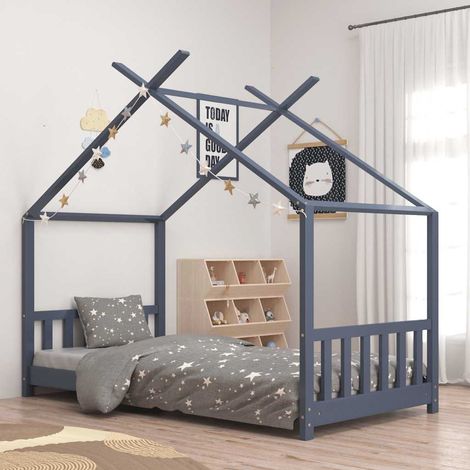 vidaXL Cadre de lit d'enfant Gris Bois de pin massif 80x160 cm (1/5)