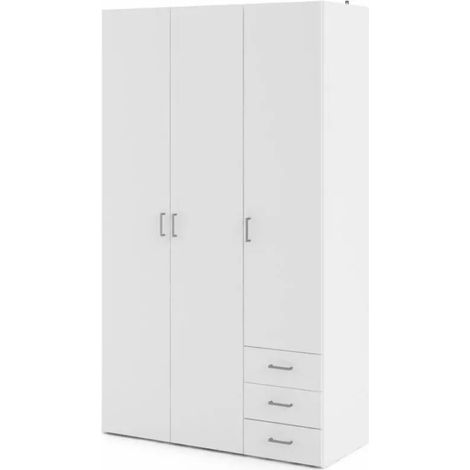 armadio 3 ante battenti "space" con 3 cassetti bianco 115,8x49,5x200,4 cm
