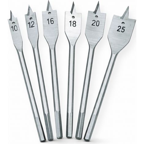 Set 6 Punte Piatte a Lancia Mecchie 10-25mm per Legno Cartongesso Gambo 1/4"