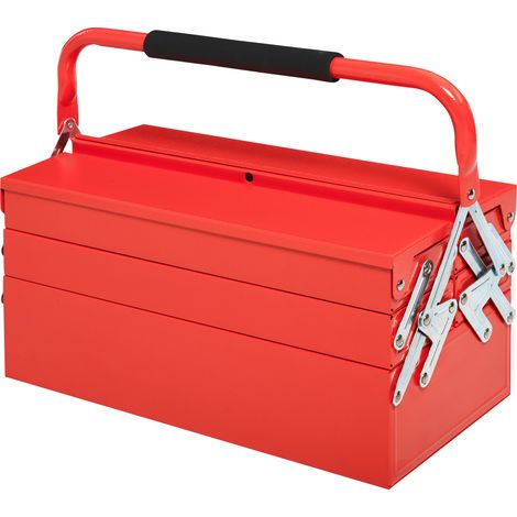 Boite à outils métallique - coffret à outils - caisse à outils 3 niveaux 5 plateaux rétractables - tôle acier rouge (1/5)