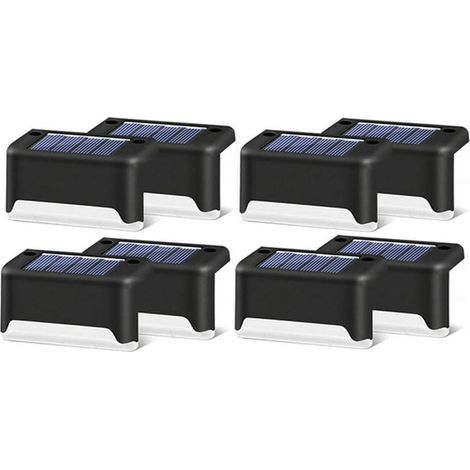 Set de 8 lampes solaires, LED, pour escaliers, terrasses, usage extérieur (noir) (1/3)