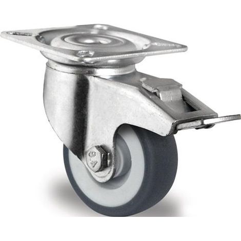 Lenkrolle mit Totalfeststeller Rad-Ø 100 mm Tragfähigkeit 100 kg mit Anschraubplatte Gleitlager Gummi grau (1/2)
