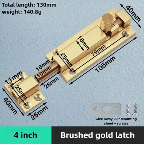 (Or - 10 cm) Verrou de sécurité de porte en alliage d'aluminium, boucle, loquet de fenêtre, verrou de porte coulissante robuste et épais, quincaillerie pour la maison (1/5)