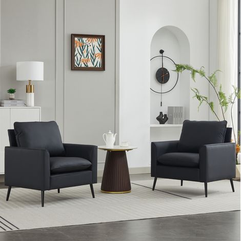 Fauteuil 1 place en similicuir noir, design sobre, assise rembourrée, montage partiel facile (1/5)