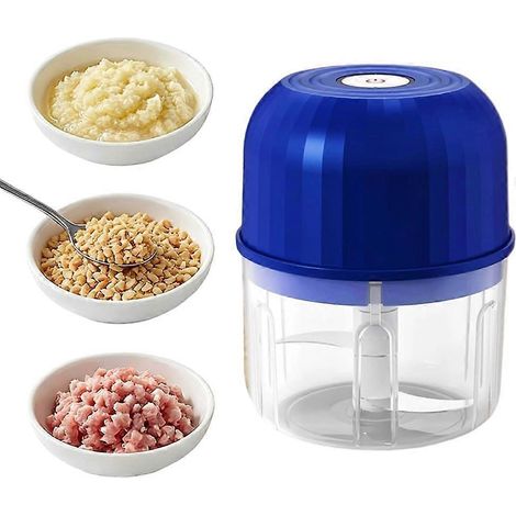 Hachoir à ail électrique domestique mini robot culinaire portable 260 ml 6 lames inox petit coupe-légumes rechargeable USB bleu (1/5)