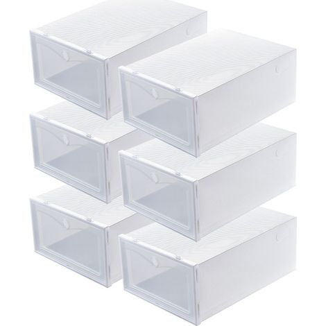 Set mit 6 dicken, transparenten, weißen Schuhaufbewahrungsboxen mit Klappdeckeln für Zuhause (1/5)