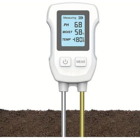 Un testeur de sol 3 en 1, analyseur de pH/température/humidité à affichage numérique, alimenté par piles (piles non incluses). (1/5)