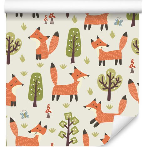 Fröhliche Füchse im Wald – Tapete für Wohn- und Schlafzimmer, 50 x 1000 cm (1/5)