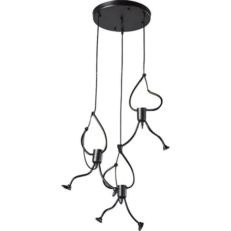 Suspension 3 lumières en fer style dessin animé, suspension pour chambre, décoration de café, ampoule E27 non incluse (1/5)