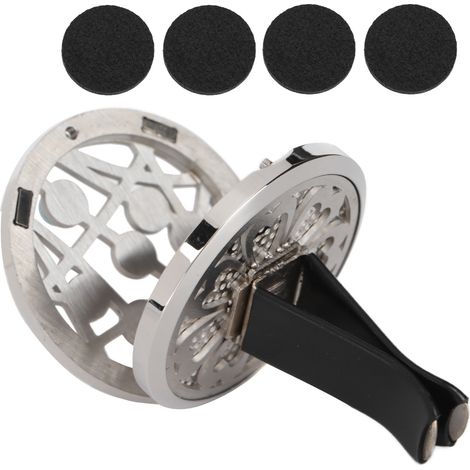 Diffuseur d'air pour voiture en acier inoxydable, clip d'aération, aromathérapie, étui à huiles essentielles avec 4 recharges, pour maison et bureau (1/5)