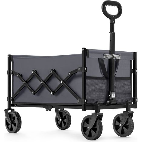 Songmics – Chariot de jardin pliable 180 kg – 4 roues renforcées dont 2 pivotantes – Compact 42 x 18 x 68 cm – Tissu Oxford 600D gris ardoise