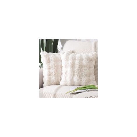 Lot de 2 housses de coussin décoratives courtes en peluche douce pour canapé de style luxueux, chambre à coucher, blanc crème, 45 x 45 cm (1/4)