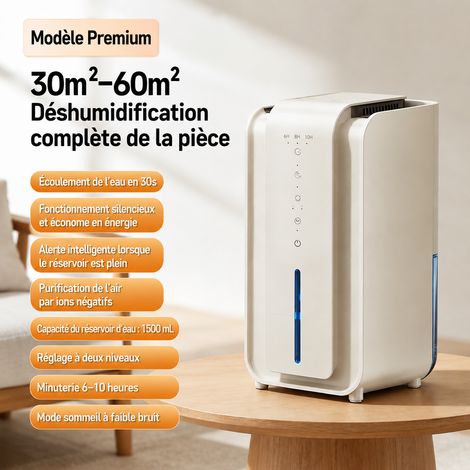 Déshumidificateur d'air d'intérieur avec purification par ions négatifs 2 vitesses blanc 1,45 kg réf 4790 1,45 kg – Livraison gratuite