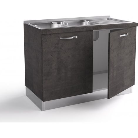 Abitare – Base d'évier de cuisine 120x60xH84 cm – Bois de classe E1 à faible formaldéhyde – Finition Lave – Deux portes pour rangement optimisé