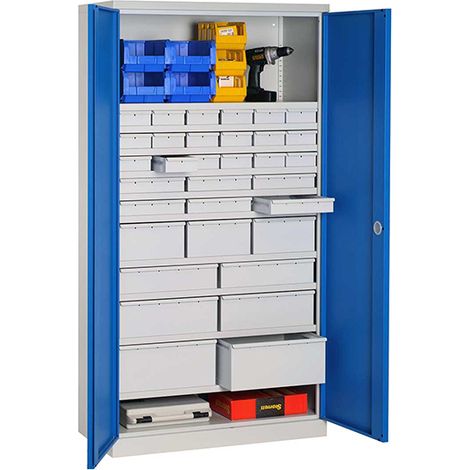 Armoire de rangement acier bleue - 40 tiroirs et 12 étagères charge 150kg/niveau - Dim. 1950x1000x500mm - W030090022-GCBI (1/5)