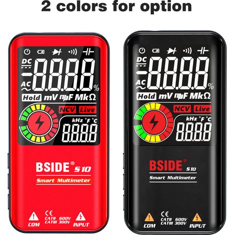 BSIDE S10 Multimètre intelligent 9999 points Affichage LCD numérique Voltmètre AC/DC Ohmmètre Test de résistance Capacité Fréquence Diode Continuité NCV Ligne en direct avec lampe de poche Maintien de (1/5)