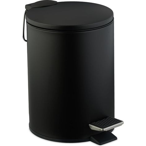 Poubelle de salle de bain, 3 litres, seau intérieur amovible, mécanisme de fermeture, avec couvercle, noire (1/5)