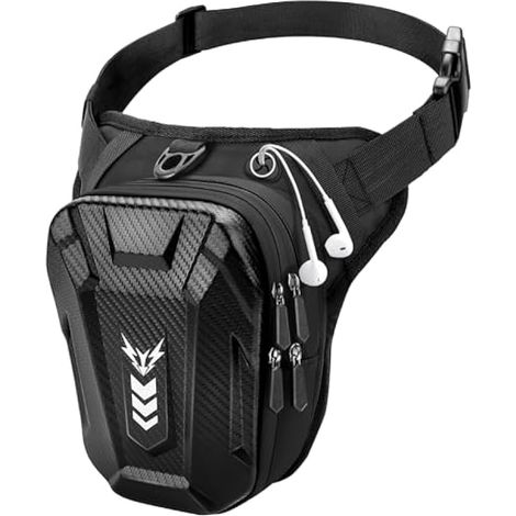 Sacoche de jambe extensible, [rangement extensible] sac moto, banane EVA coque dure résistante, bande réfléchissante et sangle ajustable, pochette taille homme femme vélo course voyage