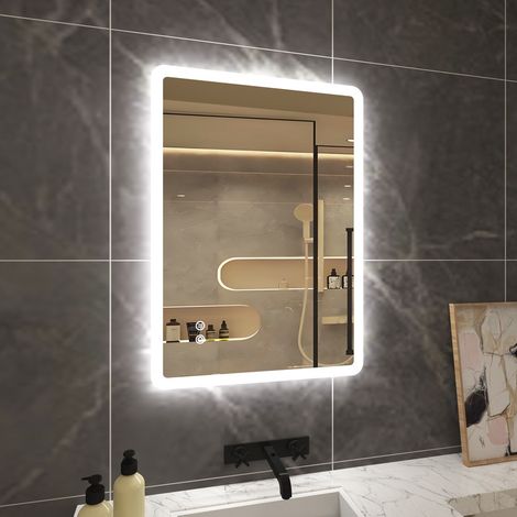 T&K Illuminated Bathroom LED Mirror 70x50cm, With Anti-Fog, 3-Colours Dimmable, Adjustable Brightness, Touch Control&Memory Function (1/5)