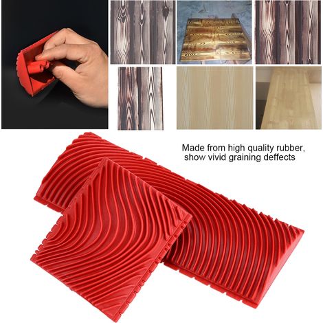 Lot de 2 pinceaux en caoutchouc à effet bois pour peindre les murs, outils de texture et de gravure, rouge (1/5)
