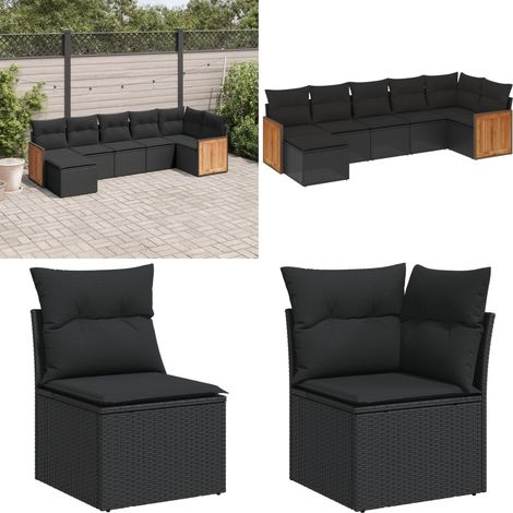 Salon de jardin 7 pcs avec coussins noir résine tressée - Ensemble Salon De Jardin - Meuble Extérieur - Mobilier De Jardin - Salon De Jardin Design - Chaise Longue - Home & Living (1/5)