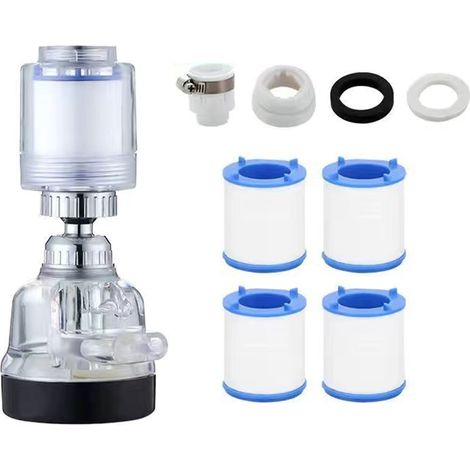 Water Filter Faucet - Stainless Steel With Hose And Pause Button - For Kitchen And Bathroom Sink - 5 Filter Cartridges - 1 Set (1/4)