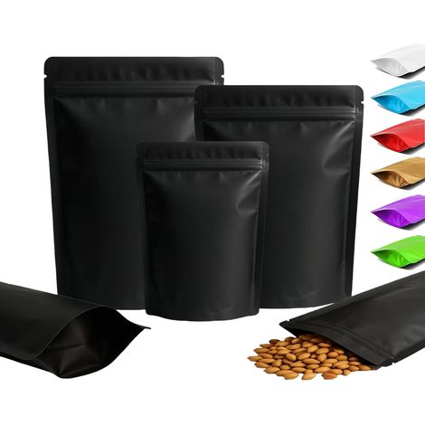100 Sachets , Fermeture Zip, Aluminium, Fond Plat, Noir, 18x26cm, Stockage Alimentaire (1/5)