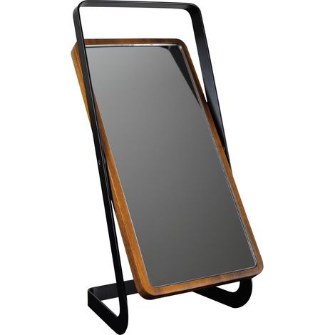 Miroir cosmétique sur pied AKASYA, 105x227mm, noir/acacia (1/4)