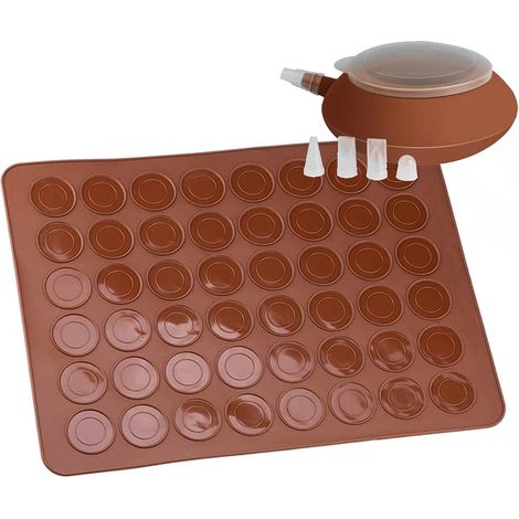 ZOLGINAH Macarons Tapis de Cuisson Ensemble de Moules en Silicone 48 Capacités Anti-adhérent Plateau de Cuisson avec Stylo de Décoration et 4 Bus pour Macaron, Cupcake, Dessert (1/5)