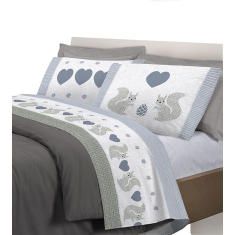 Completo letto set lenzuola 100% cotone di flanella linea Scoiattolo Una piazza e mezza - Beige