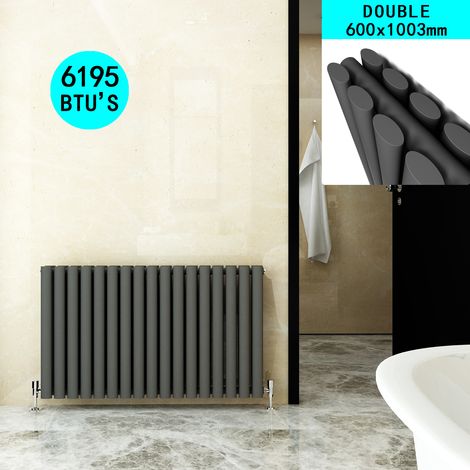 ELEGANT Anthracite Radiators Horizontal Double Heater 600 x 1003 mm Column Oval Panel Central Heating Designer Bathroom Radiator (1/5)