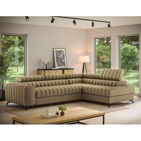 Ecksofa mit Schlaffunktion Sofa GRADO Stoff Monolith Hellbraun Ottomane Rechts (1/5)