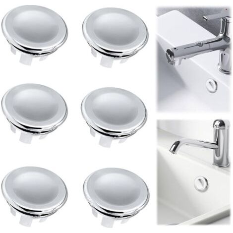 Lot de 6 Bouchons de Trop-Plein placage Débordement d'Évier de Lavage de Salle de Bains de Cuisine Couvercle de Trop-Plein pour Lavabo Bouchon Trop Plein Evier Pour Lavabo,Salle de Bain,Cuisine (1/5)