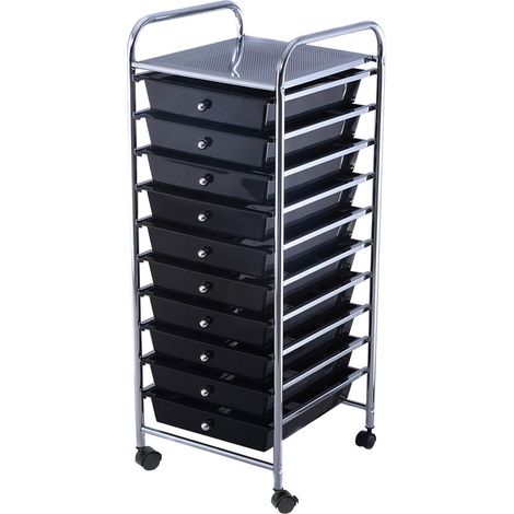 COSTWAY Rollwagen mit Schubladen Rollcontainer Badrollwagen Badtrolley Badregal Beistellwagen mit 10 stapelbaren Schubladen Metallgestell Schwarz (1/5)