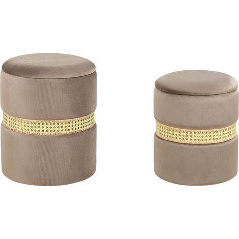 Set of 2 Storage Pouffes MEDFORD Velvet Taupe