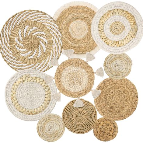 Lot de 10 Paniers Muraux Decoration à Suspendre à la Main Décoration Murale Bohème Panier Plat Bohème Décoratif pour Salon Chambre à Coucher Salle à Manger Bureau Ferme Chambre D'Enfant (1/5)