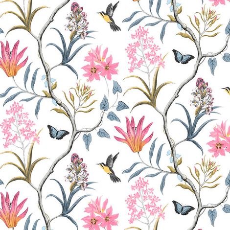 Papier peint floral autocollant 45 cm x 200 cm motif beige oiseau fleur papillon décoratif adhésif repositionnable (1/5)