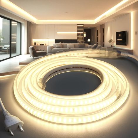 Ruban LED Néon 220V 20M Étanche IP65 Bande Imperméable Blanc Naturel 4000K Flexible Découpable en avec Alimentation, Lumière pour Intérieur et Extérieur Maison Cuisine Chambre Escalier (1/5)