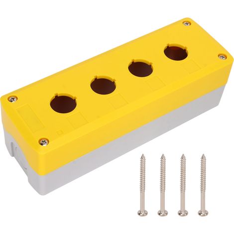 Boîtier de commande BERM à boutons-poussoirs, 4 interrupteurs, étanche, en ABS jaune.