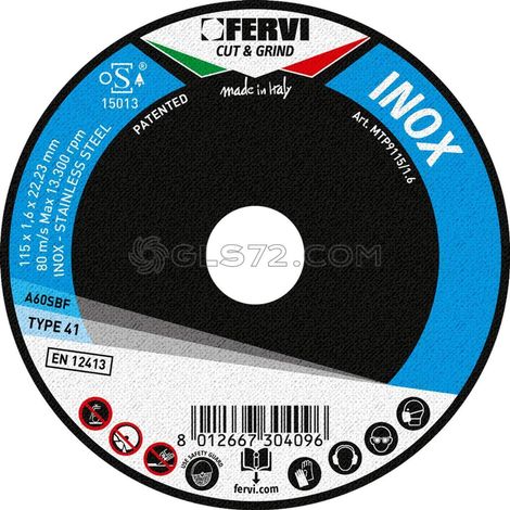 DISCO DE CORTE PARA ACERO INOXIDABLE Ø115 x 1,6 x 22 MM A60 SX FERVI MTP9115/1.6 (1/2)