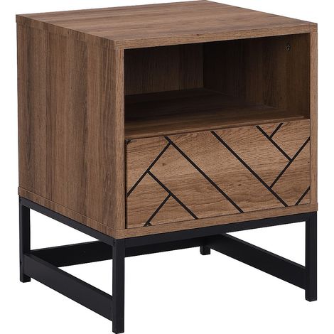 Comodino 1 cassetto e 1 nicchia MDF e Acciaio Naturale e Nero - CARATANA
