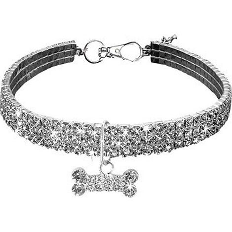 Chat pour Chien Collier Strass Bling avec Ceinture Réglable et Pendentif Os Accessoire Animal (1/5)