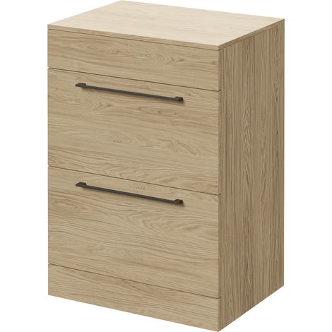 Napoli 460 Light Oak 600mm 2 Drawer Vanity Unit for Countertop Basins - 600mm - Gunmetal Grey 320mm Handle