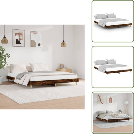 Cama de madera - vidaXL Estructura de cama sin colchón madera roble ahumado 140x200 cm - Cama de madera contrachapada