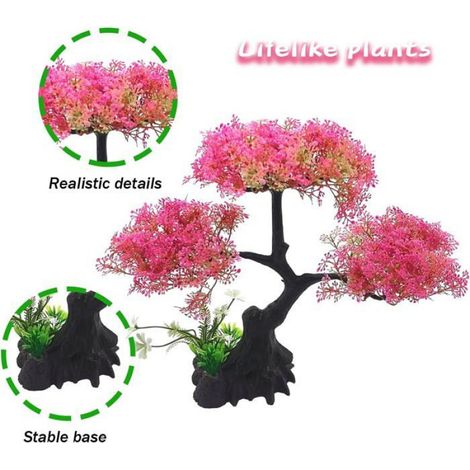 Ensemble décoration aquarium cerisier rose - Plantes artificielles en plastique - Accessoires cachette pour poissons combattants (1/5)