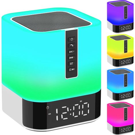 Enceinte Bluetooth avec Lampe de Chevet, Radio-Réveil 5-en-1, Veilleuse Tactile 48 Couleurs, Haut-Parleur Sans Fil pour Chambre, Idée Cadeau Originale pour Ados 10-15 Ans Fille/Garçon (1/5)