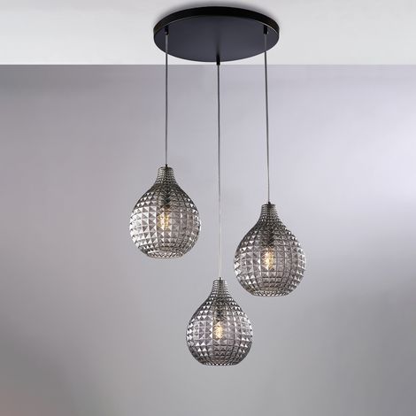 Diamante Pendelleuchte Schwarz/Chrom, 3x G9, Glas grau verspiegelt, Ø45 cm – BL300-S3-SP