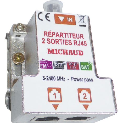 Michaud – Répartiteur coaxial 2 sorties RJ45 – Grade 2 TV – Pour distribution de signaux TV – Compatible avec câbles coaxiaux - LB023 (1/2)