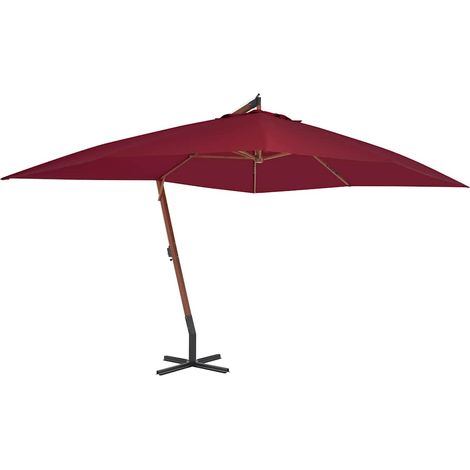 Parasol déporté de jardin suspendu avec manivelle mât en bois rouge bordeaux 400 x 300 cm - PANGIVO (1/5)